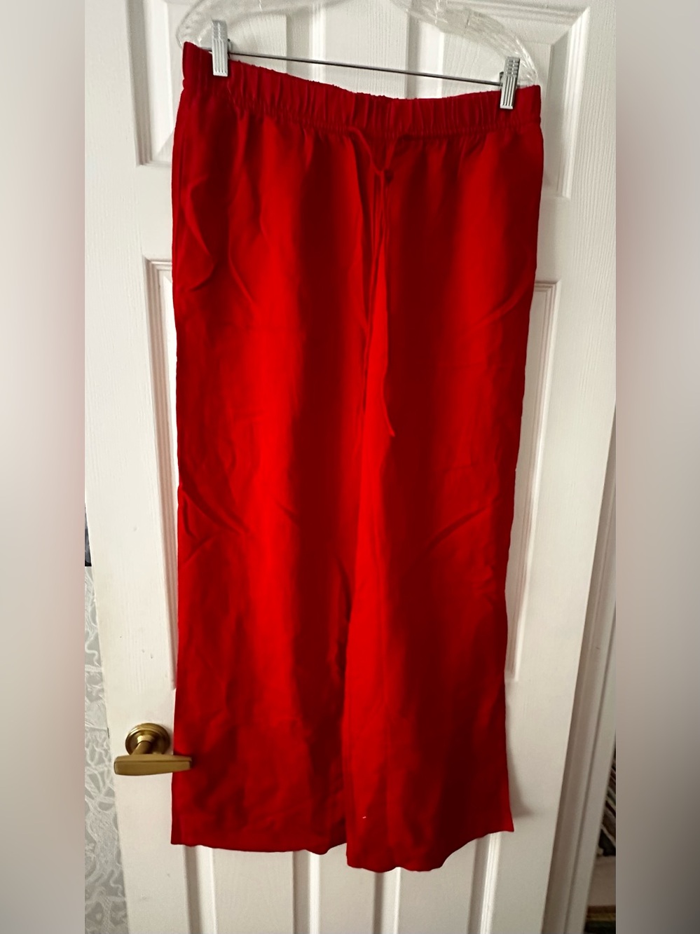 H&M Linen Bland Bright Red Wide-Leg Drawstring Pants